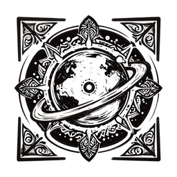 custom black and white themed svg vector art panel for cnc plasma, laser, stencil, unique art deco planet design