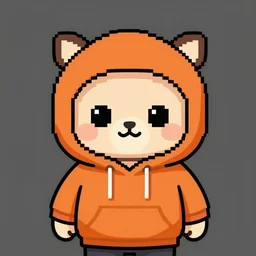 a shhiba inu wearing an orange hoodie,pixel art