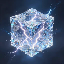 symmetry!! close - up a huge fire lightning ice hybrid magic of cube levitate, floral!, elegant, highly detailed, magic surge, intricate, unreal engine 5, concept art ， by greg rutkowski, loish, highly rendered, digital painting, artstation hq