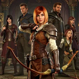 portrait of kate beckisale as cute girl in a brown archer cloth armor with bow, gta v cover art, borderlands style, fantasy medieval style, inn background, celshading, sharp focus, intricate, detailed, by rhads, andreas rocha, rossdraws, makoto shinkai, laurie greasley, lois van baarle, ilya kuvshinov and greg rutkowski, dynamic lighting, sharp focus, grunge aesthetic, 4 k