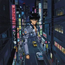 oil painting, yoji shinakawa, studio gainax, neo-noir cyberpunk city, dynamic perspective, wires, street
