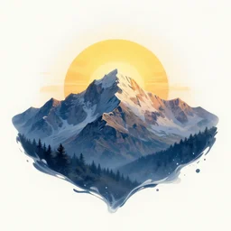 mountain landscape sun behind mountain splash art graphic design art, fantasy, highly detailed, art by greg rutkowski
