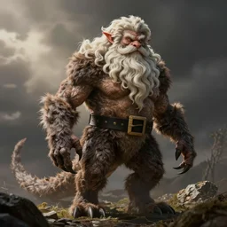 santa as a cryptid bipedal with hairy claws