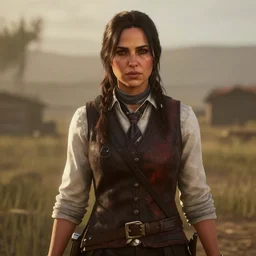 Film still of Gal Gadot, from Red Dead Redemption 2 (2018 video game)