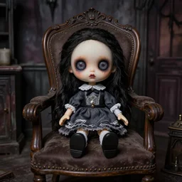 creepie dolls sitting on old chairs in an old haunted house