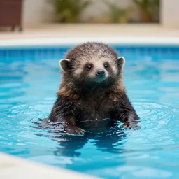 a real photo of an enderman in the middle of a swimming pool