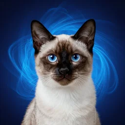 aesthetic Siamese cat, detailed Siamese cat inside gradient blue luminescent fractal, digital art, octane render, 4k, hd, - - cfg_scale 3 - - steps 5 - - i - S 3427175990