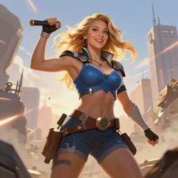 Blake Lively as an Apex Legends character digital illustration portrait design by, Mark Brooks and Brad Kunkle detailed, gorgeous lighting, wide angle action dynamic portrait