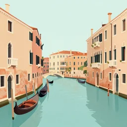 an illustration of a canal in venice, vintage style, minimalist illustration, digital painting, vector art, trending on artstration, trending on behance, by anton fadeev, by alena aenami, by makato shinkai
