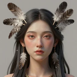 a surrealist painting of a beautiful shaman's face, 3 d render, in the style of giuseppe arcimboldo, symbolist!, soft colors, dramatic lighting, smooth!, sharp focus, extremely detailed!, aesthetically pleasing composition, feathers, octane render