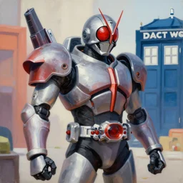 greg manchess portrait painting of armored casshern from casshan kamen rider cyberman from doctor who cyborg gay hungarian - american - japanese hybrid person as overwatch character, medium shot, asymmetrical, profile picture, organic painting, sunny day, matte painting, bold shapes, hard edges, street art, trending on artstation, by huang guangjian and ail elvgren and sachin teng