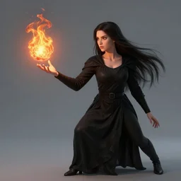 Who : a sorceress with black clothes casting a fire ball; Physical : Ella Knox & Beverly Paige exact same body ; IMPORTANT : Hearthstone official splash art, award winning, trending on Artstation