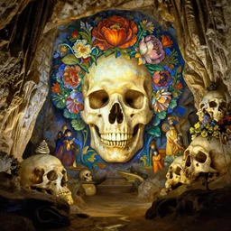 The luminous cavern of floral skulls, italian futurism, Dan Mumford, da vinci, Josan Gonzalez