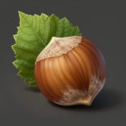 a hazelnut with green leaf, macro, fantasy, sharp focus, intricate, elegant, digital painting, artstation, matte, highly detailed, concept art, illustration, ambient lighting, art by Ilya Kuvshinov