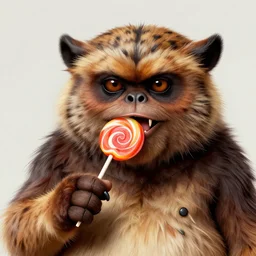 An ewok eating a lollipop, Airbrush art