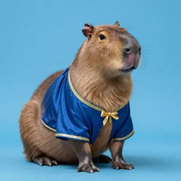 A capybara wearing real robes in a blue photo, 8k, detailed,