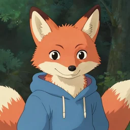 a portrait of an anthropomorphic fox wearing a hoodie by studio ghibli