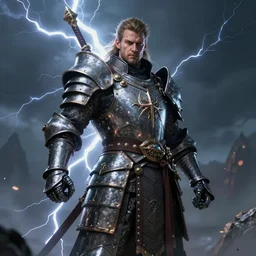 portrait shot an impressive strong knight warrior shaman king, very dramatic lightning, intricate, precise, 4 k, by craig mullins and marc simonetti