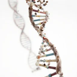 suspension turning into dna - string, ultra high resolution photo on white background