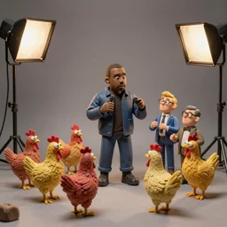 detailed studio photography of a claymation diorama of kanye west hosting a party for chicken, zeiss lens, detailed, by erwin olaf, joop geesink, wes anderson, jim henson, brian froud, breathtaking, 8 k resolution, beautiful lighting, studio light, extremely detailed, establishing shot, realistic materials, hyperrealistic