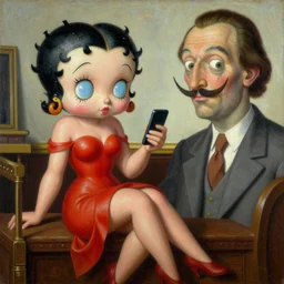 betty boop social media addict by james jean and salvador dali + robert williams + von franco, oil on canvas, exquisitely intricate details, surrealism, neoclassicism, renaissance, hyper realistic, ultra detailed, cell shaded, 8 k