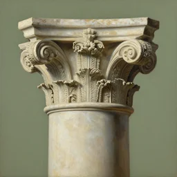 achingly beautiful painting of intricate ancient roman corinthian capital on olive drab background by rene magritte, monet, and turner. giovanni battista piranesi.