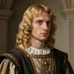 portrait of a blond handsome man in renaissance style, anime inspired, High Res 8K,hyperdetailed