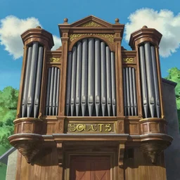 howls moving pipe organ exterior, architecture, ghiblil film style