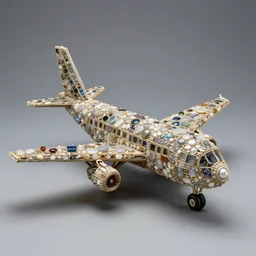 A sculpture a airplane_small made pure recycle materials t precious stones