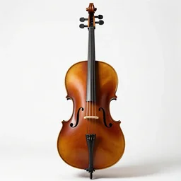 lacquered cello, professional product shot, isolated on a pure white background, centered, entire object in frame, sharp focus, soft studio lighting