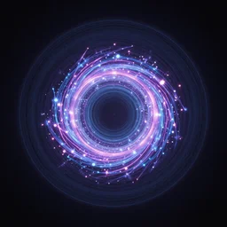 A circular spinning portal to another world, particles, electric, rendered by Beeple, synthwave style, environment concept, digital art, unreal engine, WLOP, trending on artstation, 4K UHD image,