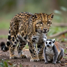 An animal with the body of a clouded leopard, tail of a lemur, ears of a fennec fox, muzzle of a coatimundi, high quality nature photography, National Geographic, f2.8, 35mm lens.