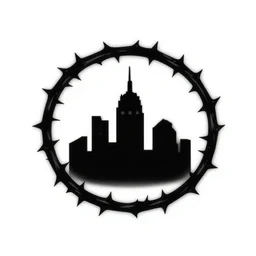 city made of thorns, simple vector logo on white background