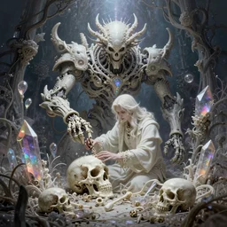 muted ombre matte painting beautiful sinister alabaster neogothic skullpunk spirit doctor dismantling the iridescent enchanted intergalactic mecha garden, man machine chimeric beholder polyphemous power crystals psychotropic tessalating frequencies singularity artgerm wlop james jean andrei riabovitchev marc simonetti yoshitaka amano artstation, cgsociety