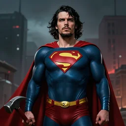 stalin as superman, red son, socialist realism, sovietwave aesthetic, hammer and sickles, solitude, groundbreaking, award winning, breathtaking, superb, hyper realistic, detailed picture, intricate digital art, trending artstation, 8 k, unreal 5, octane render, vfx, volumetric lighting, rich moody colors, fan art, concept art