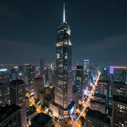 247. first-person view with Building concept art a beautiful city night with a skyscraper and high buildings and neon lights, on a cyberpunk city, ultra detailed, hyper realistic, octane render, unreal engine, soft cinematic lighting,realistic lense flare,trending in artstation,by Tom Bagshaw, Artgerm,Craig Mullin