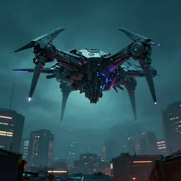 Cyberpunk 2077. CP2077. 3840 x 2160. evil cyberdrone, punkdrone, looming drone, hovering drone, deadly drone,