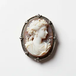 gothic cameo brooch, professional product shot, isolated on a pure white background, centered, entire object in frame, sharp focus, soft studio lighting