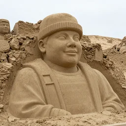 sand carved sculpture of Chuck E. Cheez
