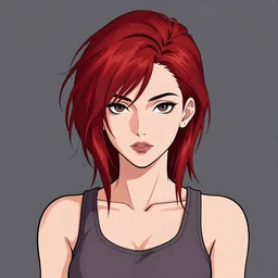 character portrait of a cool girl with dyed red hair, messy hair, wearing a tanktop, detailed eyes, highly detailed, lesbian, stylized, medium shot, vector line art, clean cel shaded vector art, by ross tron, lois van baarle, artgerm, helen huang, makoto shinkai, ilya kuvshinov, rossdraws