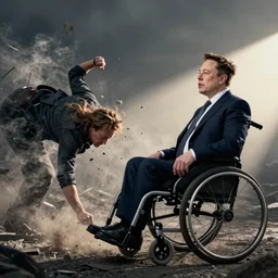 elon musk in a wheelchair smashing the shit out of mark zuckerberg