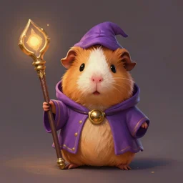 cute little anthropomorphic Guinea Pig Mage, wielding a magic staff, tiny, small,  short, Wizard robe, cute and adorable, pretty, beautiful, DnD character art portrait, matte fantasy painting, DeviantArt Artstation, by Jason Felix by Steve Argyle by Tyler Jacobson by Peter Mohrbacher, cinematic lighting