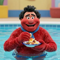 barney eating jim varney in a swim pool award winning photo