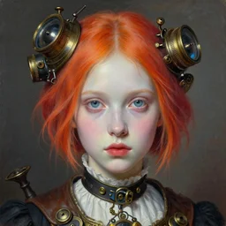 portrait of a young girl, pale skin, vibrant color, steampunk, high detail, painting by tretchikoff and peter mohrbacher