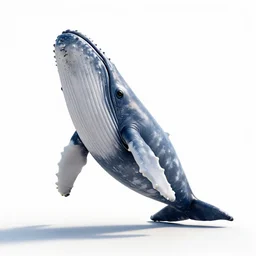fluffy humpback whale, clean 3d render, full body, isolated on a pure white background, centered, entire subject in frame, sharp focus, soft studio lighting