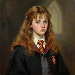 an oil painting of a portrait of a beautiful hogwarts girl in gryffindor, fairy tale, dreamy light, by wlop, greg rutkowski, thomas kinkade, super detailed, 3 d, hdr on, 4 k wallpaper