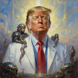 portrait oil painting, perfect expression, subconscious connects, purified consciousness, doctor emperier god king donald j trump strange, hyperion, fantasy character portrait, ultra realistic, wide angle, intricate details, mass effect, artifacts, luminous skies, highly detailed, michael cheval, peter mohrbacher, boris vallejo, jessica rossier, oil painting, highly detailed, cinematic lighting, unreal, natural tpose