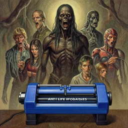 concept inks, blue pencil machine, anti life impobables by virgil finlay, b. wrightson, alberto bontempi, shigeru komatsuzaki, wayne d barlowe, alex ross, enric torres, simon bisley, hyper realism, cinematical, narrative light, muted colors, epic, hyper detailed pointilism, awe inspiring, award winning horror,