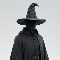 adult male ; large wizard hat with long brim ; face in shadow ; high collar hiding face ; wearing long coat ; drawn by tatsuki fujimoto ; detailed manga art ; anime key visual ; cinematic ; trending on artstation ; high detail ; digital art
