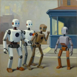 robots stage a rebellion, grant wood, pj crook, edward hopper, oil on canvas